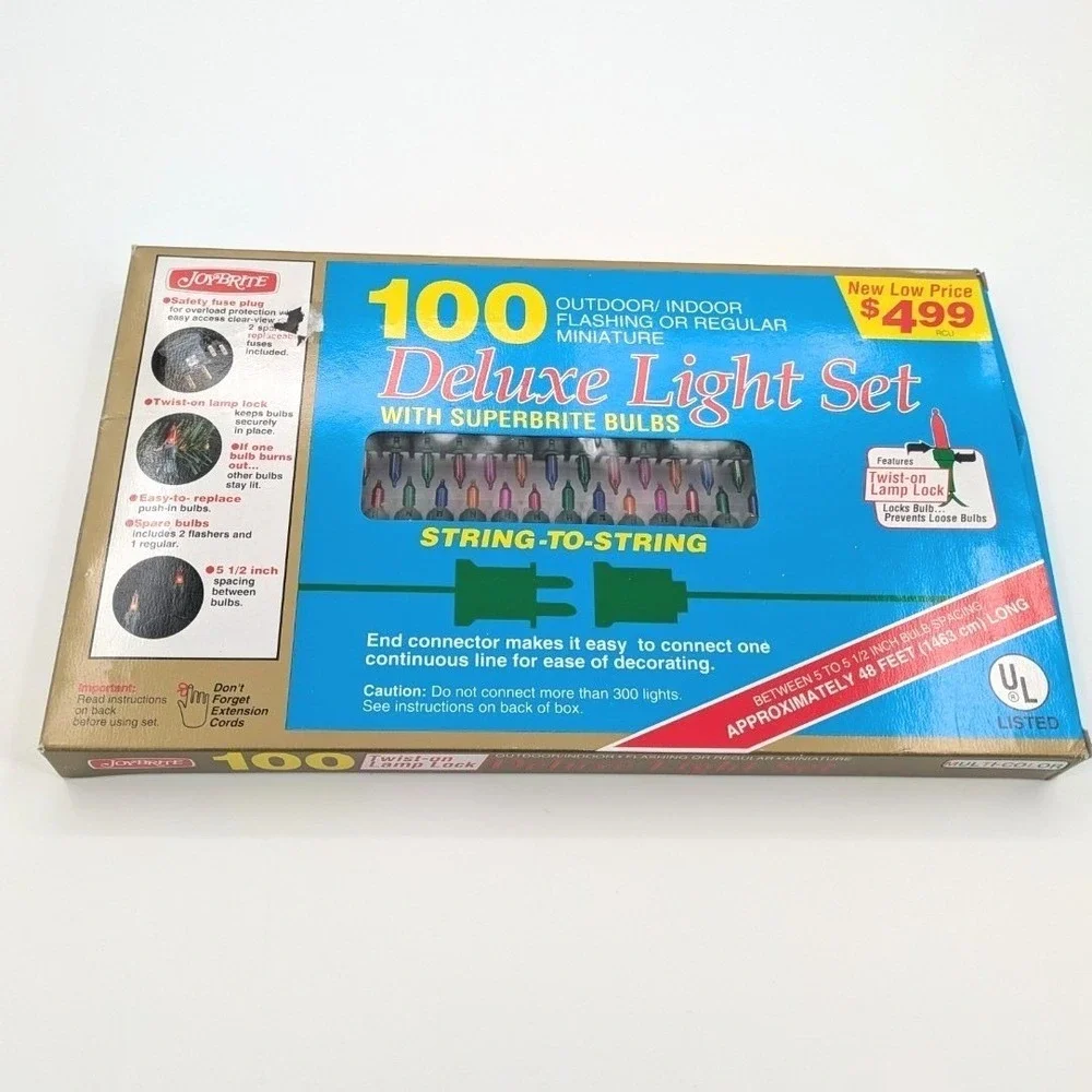 Joybrite 100 Deluxe Light Set Vintage Christmas Multi Color String To String VTG